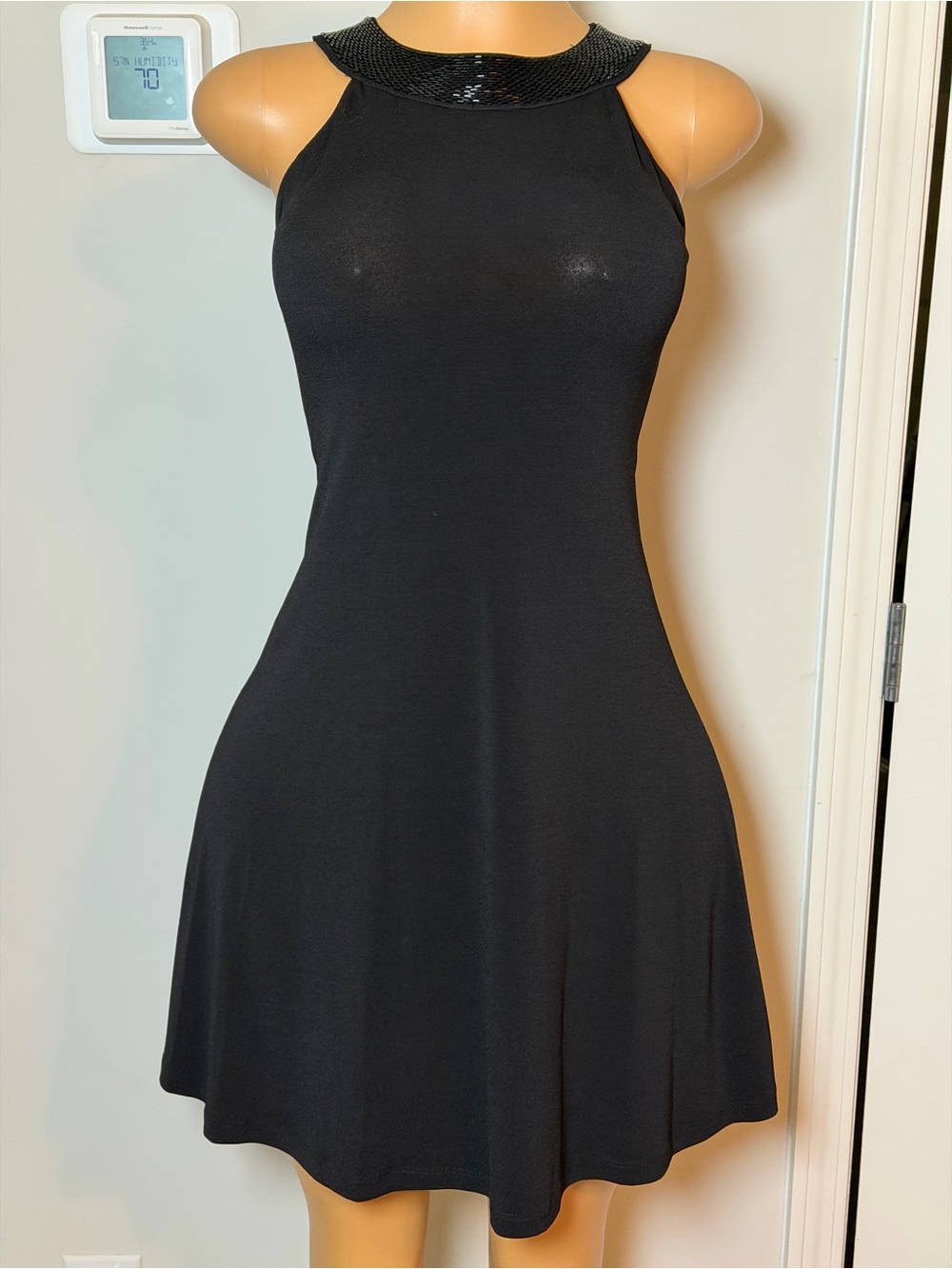 Lauren Ralph Lauren Black Halter Cocktail Mini Dress with Beaded a Collar
